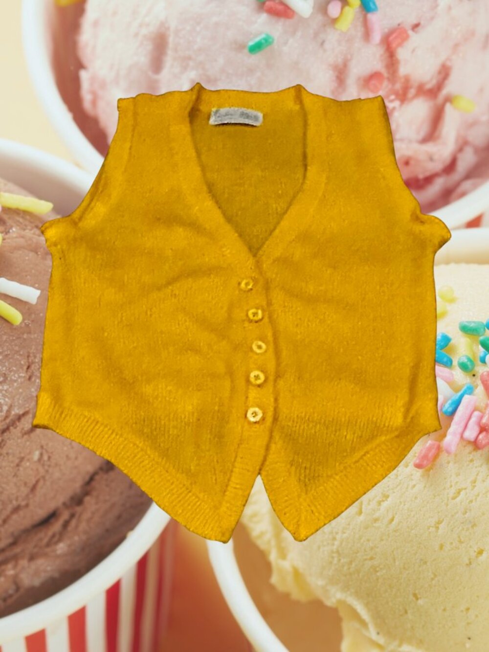 💛 VINTAGE 70s Bright Yellow Pandora Sweater Vest 💛